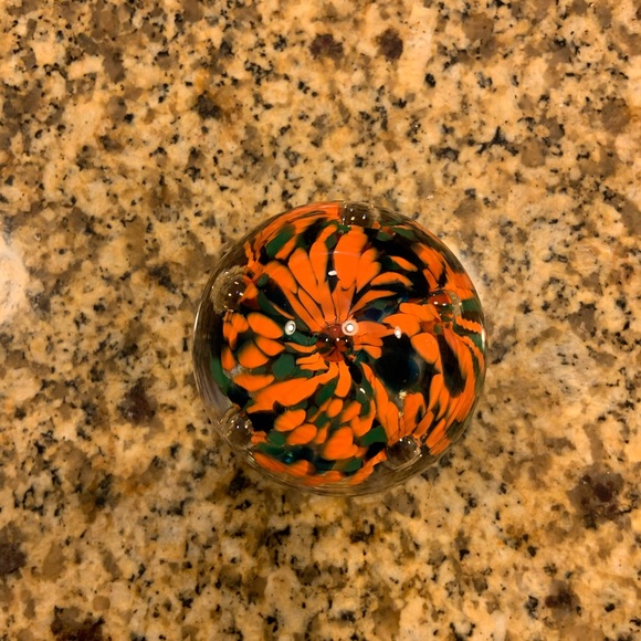 Art Glass Handblown Paperweight Corydon IN Signed Kerry Zimmerman Orange Gift - Picture 1 of 5